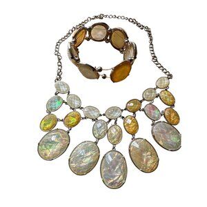 Macys Statement Necklane Opalescent Stone Bib Necklace & Matching Bracelet Set